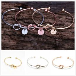 26 Letter Rose Gold Silver Gold Colour Knot Heart Bracelet Bangle Girl Fashion Jewellery Zinc Alloy Round Pendant Chain Link Bracelets WL942