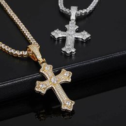 Hip Hop Vintage Cross Pendant Necklace Religious Jewellery Full Diamonds Men Gift