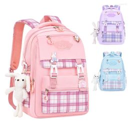 School Bags 2023 Foldable Girls Backpack With Luggage Belt Light Weigh Plaid Nylon For Children High Mochila