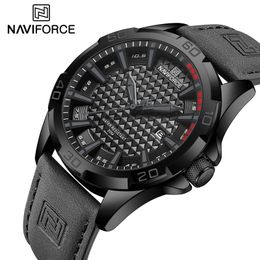 Top Brand NAVIFORCE Men Quartz Watch Sports Shockproof Waterproof Leather Male Fashion Luxury WristWatch Casual Calendar Clock