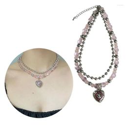Pendant Necklaces Fashion Heart Necklace Party Jewellery Double-Layer Beaded Choker