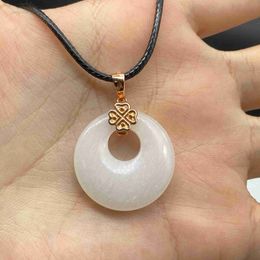 Pendant Necklaces Natural White Jade Round Circle Necklace Transparent White Jade 925 Silver Pendant Necklace Generous Jewellery Gift for Woman HKD230712