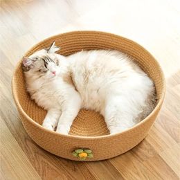 Cat Bed Basket Nest Round Rope Woven Warm Pet Sleeping Bed House Breathable Cat Bed