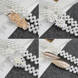 Belts Women Sweet Flower Elastic Waistband Korean Style Rhinestone Pearl Waist Chain Fashion Dress Decorated Belt