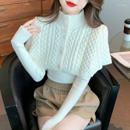 Women's Two Piece Pants Sets Of Half High Neck Knitwear Sense Fried Dough Twists Cape Women Autumn And Winter Foreign Sweater Female
