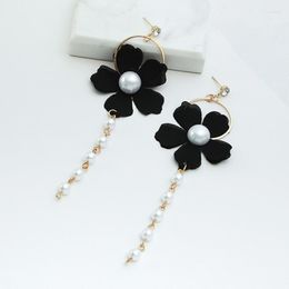 Stud Earrings Fashion Circle Simulation Pearl Pink Flower Brincos Long Statement Beaded Tassel Women Jewelry Gift