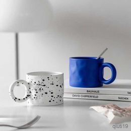 Mugs 400ml Ceramic Mug Ring Coffee Milk Modern Print Porcelain Mug Handmade Ceramic Chocolate Cup Couple Handgrip Cups R230712