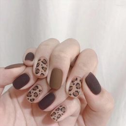 False Nails 24pcs/box Matte Frosted Leopard Print Nail Patch Wearable Fake Short Full Cover Set Manicure For Girls