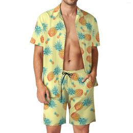 Men's Tracksuits Pineapple Pattern Beach Men Sets Tropical Fruit Casual Shirt Set Summer Custom Shorts Two-piece Trending Suit Plus Size