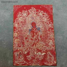 36" Tibet Tibetan Cloth Silk Red Tara Guanyin Kwan-Yin Tangka Thangka Painting L230704