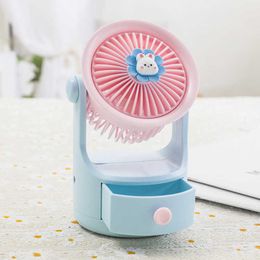 Electric Fans New Cute Cartoon Mini Dressing Desktop Fan USB Rechargeable Drawer Mute Fan Small Fresh Candy Coloured Flower Portable Mini Fan