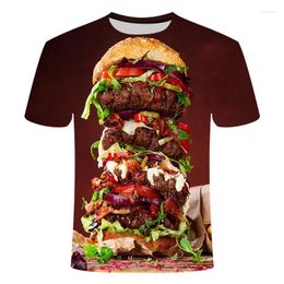 Men's T Shirts Summer Hamburger Print Shirt For Mens Streetwear Vintage Round Neck T-Shirts Short Sleeve Tops Tees Clothing