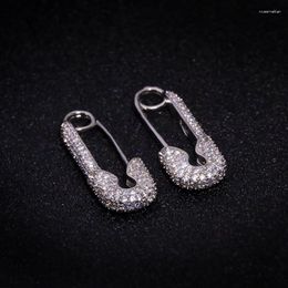 Stud Earrings Super Shining Paper Clip Women U-shaped Earring Pave Bling Zircon Creative Ear Bone 14K Real Gold Jewelry Gift