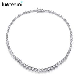 Pendant Necklaces LUOTEEMI Luxury Designer 7MM Iced Out Tennis Necklace for Women Heart Shape Cubic Zircon Aesthetic Jewelry Wedding Bride Choker HKD230712
