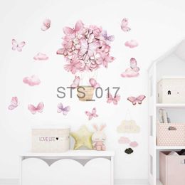 Other Decorative Stickers Pink Flower Hot Air Balloon Butterfly Wall Stickers for Kids Room Baby Nursery Wall Decals Bedroom Living Room Home Decor Murals x0712