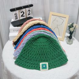 Wide Brim Hats Bucket Hats Flower Crochet Bucket Hat Women Spring Summer Handmade Knit Beanies INS Korean Cute Soft Thin Panama Cap 230712