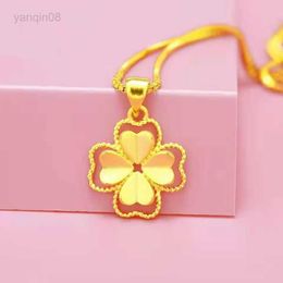 Pendant Necklaces Real 18K Gold Color Lucky Clover Pendant Necklace for Women Men Fine Jewelry Genuine Solid Gold for Women Wedding Luxury Jewelry HKD230712