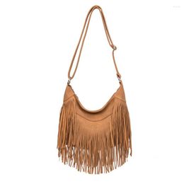 Evening Bags 2023 Women's Fringed Leather Shoulder Bag With Knitting Strap Soft Ethnic Style PU Messenger Solid Colour Tassels Handbag