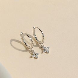 Hoop Earrings 925 Silver Needle Zircon Flower For Women Huggies Earring Wedding Jewellery Gift Eh190
