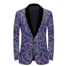 Men's Suits Luxury Paisley Floral Colorful Sequin Velvet Suit Jacket Men Brand Shawl Collar One Button Dress Blazers Wedding Dinner Tuxedo