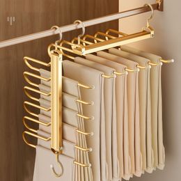 Hangers Racks 6 In 1 Trouser Hangers Magic Multi Layer Aluminium Alloy Pants Storage Rack 360 Rotatable Foldable Protable Cloth Pants Hangers 230711