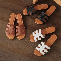 Slippers Julia Heuer Women's Shoes Genuine Leather Round Head Handmade Original Casual Beach Sandals