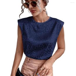 Women's Blouses Loose Top Leopard Print Round Neck Summer Stylish Ol Style Commute Lady T-shirt With Back Button Closure Soft