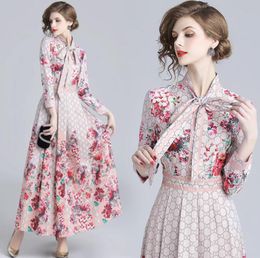 Women Dresses clothes Runway Vintage Floral Print Collar Long Sleeve Button Front Women Ladies Casual Party A-Line Midi Beach Luxury Dress