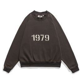 Men's Hoodies Sweatshirts American Retro Round Neck Sweater in Autumn and Winter Threedimensional Flocking Printing Loose Profile Casual Cashmere 230711