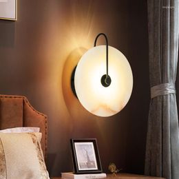 Wall Lamp Modern LED Marble Circular Fixture Luminaire Living Room Bedroom Bedside Corridor Lamps Round Decoration Stone Decor