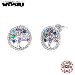 Charm WOSTU Real 925 Sterling Silver Colorful Life Tree Stud Earrings for Women Rainbow Earrings Fashion Silver Jewelry CTE497 Z230712