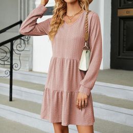 Casual Dresses Womens Solid V Neck Long Sleeve Dress Tunic Short Summer Backless