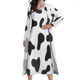 Casual Dresses Cow Print Skin Texture Dress Black White Spots Cute Maxi Design Boho Beach Long Street Fashion Oversized Clothes