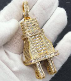 Choker Full Paved Round Square 5A Cubic Zirconia CZ Iced Out Bling Gold Colour Plug Hip Hop Pendant Necklace For Men