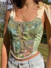 Suits Nibber Fairy Top Y2k Retro Aesthetic Printed Crop Top Women Elegant Bandage Tank Top Skinny Clubwear Camisole Summer Hot Deals