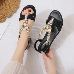 Women Wedge Sandals Summer 2023 New Bohemia Casual Fashion Female Peep Toe Rhinestones Outdoor Beach Shoes Platform PU