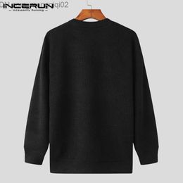 Men's Sweaters INCERUN Tops 2023 South Korea New Men's Round Neck Solid Cotton Fabric Brushed Casual Irregular Hem Long Sleeve Sweater S-5XL Z230712