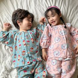 Pyjamas Spring Children Cotton double gauze soft Pyjama sets Boys Girls cartoon long sleeve Tops and pants Homewear 230711