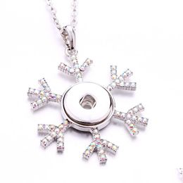 Pendant Necklaces Fashion Snowflake Crystal Snap Button Necklace 18Mm Ginger Snaps Buttons Charms For Women Jewellery Drop Delivery Pen Dhmqv