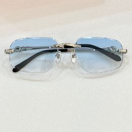 Cut Rimless Sunglasses Silver/Blue Gradient Women Summer Sunnies gafas de sol Sonnenbrille UV400 Eye Wear with Box