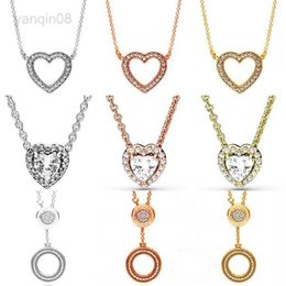 Pendant Necklaces 925 Sterling Silver Signature Circle Timeless Elegance Elevated Heart of Family Necklace For Popular Bead Charm DIY Jewelry HKD230712