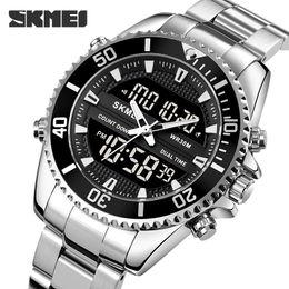 SKMEI Top Luxury Brand Men's Wrist Watch Military Digital Sport Watches For Man Steel Strap Quartz Clock Male reloj hombre