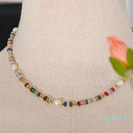 Jewellery Beaded Necklaces Y2K Natural Pearl Stone Colourful Handmade Boho Necklace Women Stainless Steel Aesthetic Gold