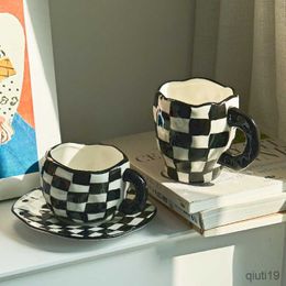 Mugs Monochrome Cup Black White Mug Ceramic Cup Coffee Cup Dish Afternoon Tea Cups Creative Mugs R230712