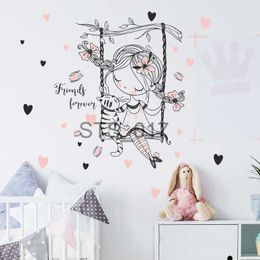 Other Decorative Stickers Swing Girl Wall Stickers Bedroom Living Room Background Home Decoration Flowers And Plants Wallpaper Girl's Room Wall Decor x0712