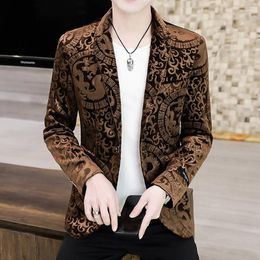 Men's Suits Classic Suit Jacket Luxury Golden Velvet Blazers Business Casual Tops Slim Fit Small Outwear Wedding Dress Coats