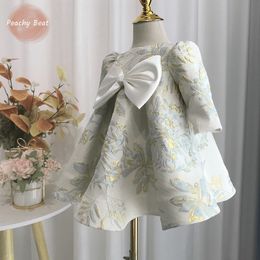 Girl's Dresses Baby Girl Princess Satin Dress Infant Toddler Child Vintage Bow Long Sleeve Vestido Party Pageant Birthday Baby Clothes 1-12Y 230712