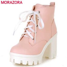 Boots MORAZORA 2022 New Fashion sexy women's ankle boots lace up high heels Punk platform Women autumn winter snow boots ladies shoes L230712