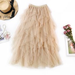 Skirts Fashion Tutu Tulle Skirt Women's Long Maxi Skirt Spring/Summer Korea Black Pink High Waist Pleated Skirt Women's 230711