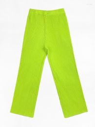Women's Pants Miyake Pleated Straight Fluorescent Green Women Leggings 2023 Spring Summer Korean Fashion Aesthetic Clothes